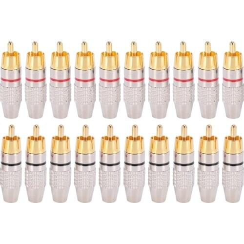 20 Pcs RCA Plug Audio Video Locking Cable Connector Gold Plated