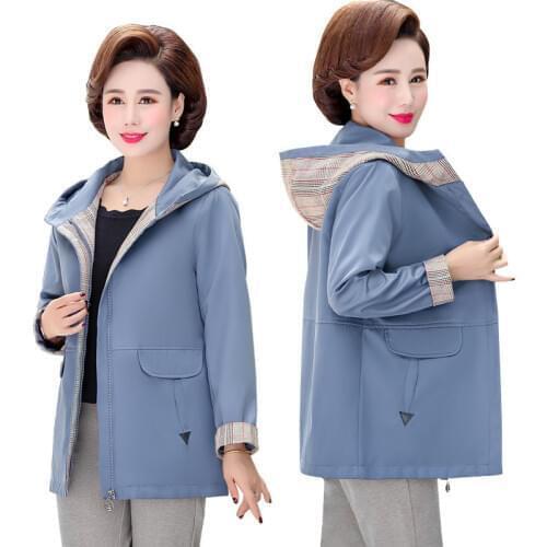 2020 New Middle-aged Mother Spring Autumn Jacket Casual Top Women Windbreaker Plus Size Loose Outerwear Hooded Women Coats