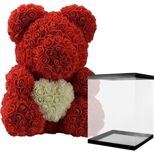 2021 Dorpshipping Teddy Bear with In Gift Box Bear of Roses Artificial Flower Wedding Mothers Day Gift for Women