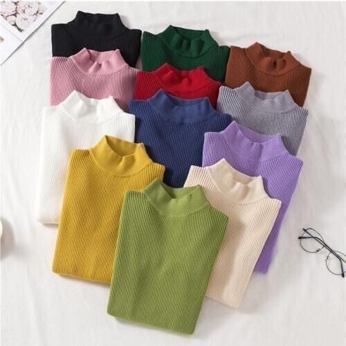 2021 autumn winter pullover loose languid lazy web celebrity sweater turtleneck small fresh sweet long sleeve blouse white short