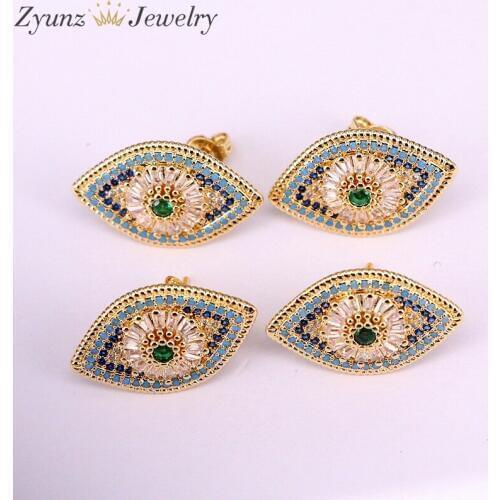 5Pairs ZYZ336-7842 Gold Color Oval Eye Stud Earrings with CZ Zirconia Earrings for Women Fashion Lucky Jewelry