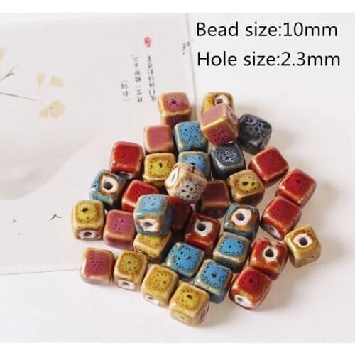 50pcs 10mm Square Ceramic Beads Hole Beads Handmade Loose Beads For Necklace Earring Bracelet DIY Jewelry Accessories
