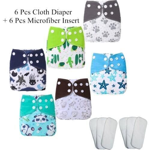 [simfamily]6pcs Nappy+6pcs Insert Washable Cloth Diaper Cover Adjustable Nappy Reusable Cloth Diapers Available for 3-15 kg