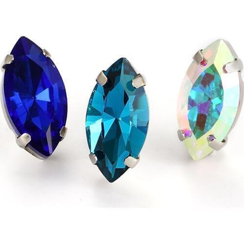 7x15mm Navette Rhinestones Claw Settings Sew On Stones Pointback Glass Strass Hollow Out DIY Crystal Stones With Copper Claws