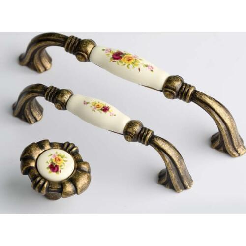 96 128mm Fashion Retro Rural ceramic kitchen cabinet cupboard door handle bronze drawer shoe cabinet tv cabinet dresser knob