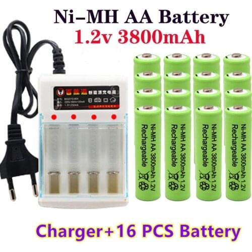 1,2V 3800mAh NI MH AA Pre-cargado bateras recargables NI-MH recargable AA batera para juguetes micrfono de cmara charger+battery