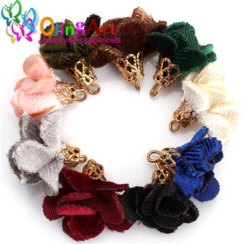 Free shipping 18MM 12pcs Soft Colorful Tassel Findings Flower Silk Charms Pendant Drop Earring DIY Graft Jewelry Making Olingart