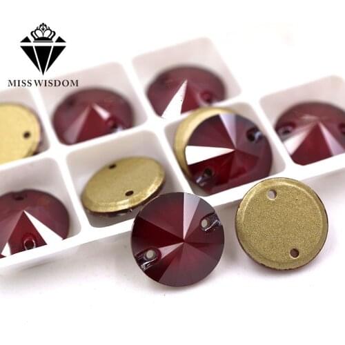 Free shipping Flatback glass sew on rhinestones double hole Round shape Red Mocha crystal rhinestone diy clothing accessories
