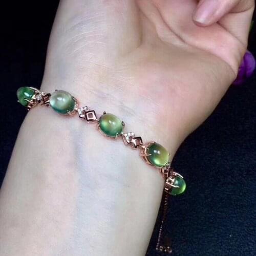 Free shipping Natural and real Prehnite 925 sterling silver Fine jewelry gems 7*9mm 5pcs