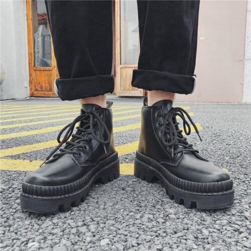 Patent Leather Black Platform Boots Men Fashion British Style Martin Boots Non-slip Wear-resistant Sole Ankle Boots Mens Shoes
