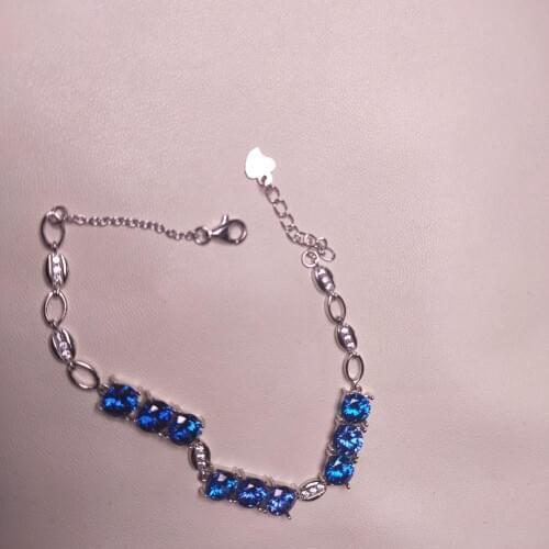 New blue sapphire gemstone bracelet for women silver jewelry hot selling gift birthday anniversary party ornament round gem