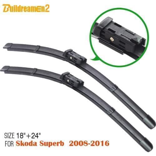 Buildreamen2 Black Car Soft Rubber Windscreen Rain Snow Wiper Blades For Skoda Superb 2008-2016 Frameless Windshield 1Pair