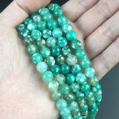 Natural Stone Mint Green Fire Agates Onyx Round Loose Spacer Beads For Jewelry Making DIY Bracelet Accessories 15" 6/8/10mm