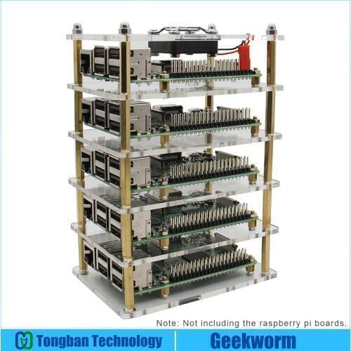Raspberry Pi Cluster Case with Fan Kit, 1- 5 layer Multi Layer Acrylic Stack Shell / Enclosure for Raspberry Pi 4 Model B/3B+/3B
