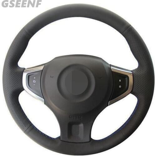 Car Steering Wheel Cover for Renault Samsung QM5 2014-2007 Renault Koleos 2016-2008 Black Hand-stitched Genuine Leather