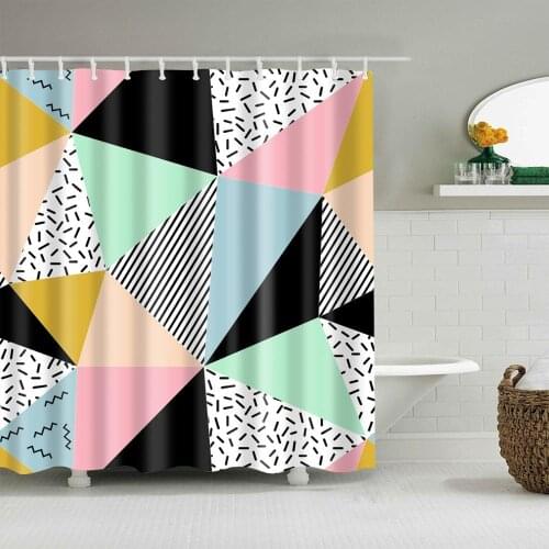 Colored Geometry Fashion Shower Curtain Set with 12 Hooks Unique Bath Accessories Waterproof Polyester Fabric Bathroom Decor