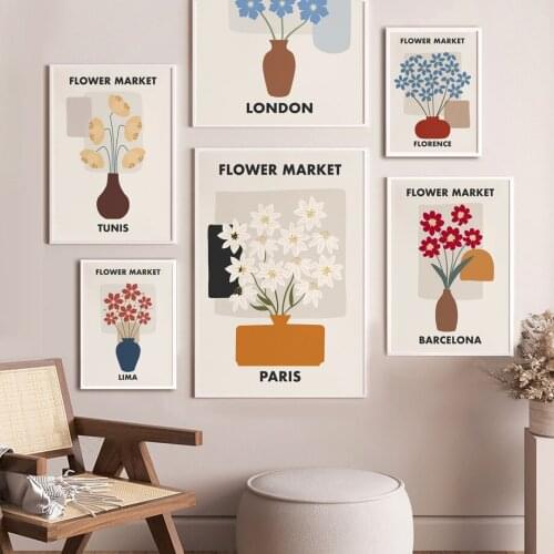 Flower Market Vase Abstract Illustration Wall Art Canvas Painting Nordic Posters And Prints Pictures For Living Room Home Decor