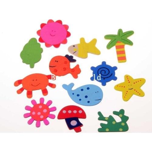 24 Pcs Random Mixed Pattern Wood Kids Educational Toy Learning Fridge Magnet Home Decoration 26-50mm W04458