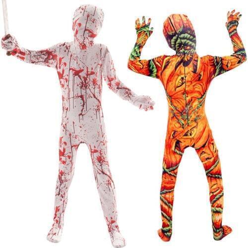VOGUEON Children Halloween Mutant Horror Pumpkin Cosplay Costume Boys Girls Skeleton Zombie Jumpsuit Onesie Kids Monster Clothes