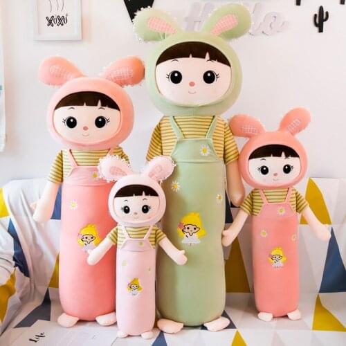 Rabbit Girl Long Plush Pillow Cartoon Bunny Princess Stuffed Plushie Accompany Doll for Baby Kids Cute Soft Pink Green Toy Gifts