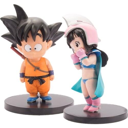 2Pcs/Sset 16-18cm Dragon Ball Figure Anime Goku Chichi Figma PVC Statue Kuririn Model Desktop Collection Childhood Q Version