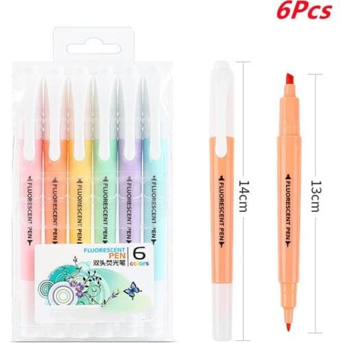 6Pcs/Set Double Head Fluorescent Highlighter Pen Markers Pastel Drawing Pen for Student School Office Supplies Cute Stationery