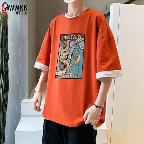 WWKK T-Shirt Anime Print Letter Graffiti Summer Men and Women Oversized Short-Sleeved T-Shirt Simple Street Hip-Hop Men Shirt