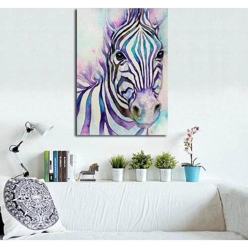 JQHYART Animal Painting Turquoise Stripes Zebra Painting Modern Home Decor Wall Pictures For Living Room No Frame Canvas Art