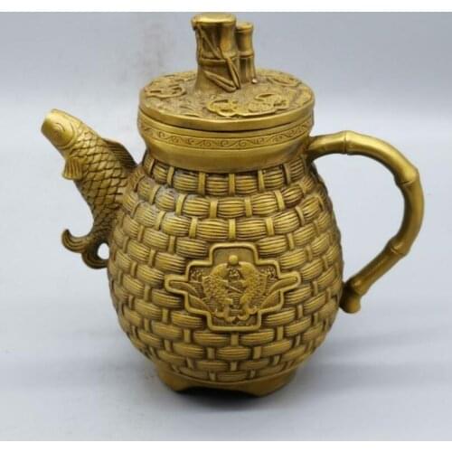 China brass Fish basket teapot crafts statue
