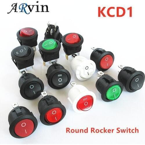2PCS KCD1 20MM Round Rocker Switch 2/3/4Pin ON-OFF-ON 12V 6A/250VAC 10A/125VAC SPST LED Car Push Button Switch With Light