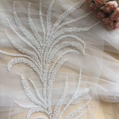 New Heavy Beaded Pairs Of Flowers Embroidered Applique Lace DIY Veil Applique Medallions Piece For Bridal Dress
