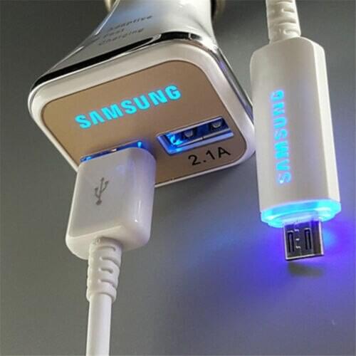 LED Micro USB Cable &Type-C Cable & 2.1A Fast LED Car Charger For Samsung Galaxy Note 4/5 S6/7 S8 S9 S10 S10E S10+ Note8 9 10