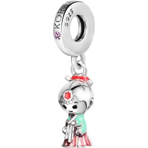 Fit Pandora Bracelet DIY Beads Original S925 Silver Korean Doll Hanbok Dangle Charm Jewelry For Sister Mother Wife Friends Gift