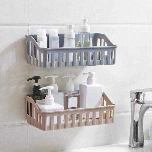 Bathroom Shelf Adhesive free punching plastic Storage Rack Wall Hanging Shelf Kitchen Home Decoration Bathroom Accessories