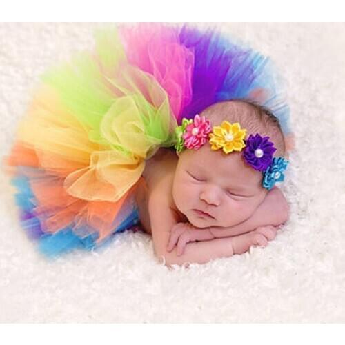 New Newborn Baby Girls Tutu Skirt Headband Set Infant Toddler Lace Band Photography Prop Chiffon Flower Hairband