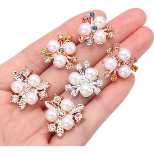 10PCS Sparkling Flower-shaped Pearl Button Crystal Rhinestone Buttons Pearl Hairpins Headwear Clip Button DIY Crafts Accessories