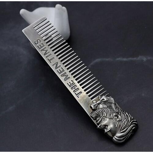 Silver Comb Beard Shaping Template Stainless Steel Carved Mini Beard Comb Men Beard Oil Head Comb Men Hair Beard Trim Tool