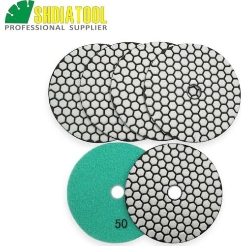 SHDIATOOL 6pcs 125mm #50 dry polishing pads diameter 5inch Resin bond diamond flexible Grinding disc For granite marble ceramic