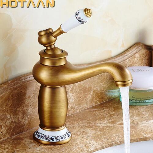Free Shipping Bathroom Faucet Antique Bronze Finish Brass Basin Sink Faucet Single Handle Mixer Hot and Cold Lavatory Water Taps