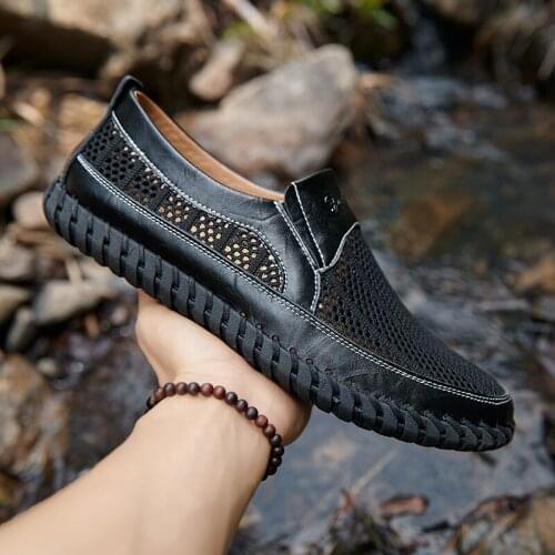 Luxury Split Leather Men Shoes Hand Sewing Man Casual Shoes Welt Stitching Loafers Flats Male Leisure Shoe Big Size 39-48