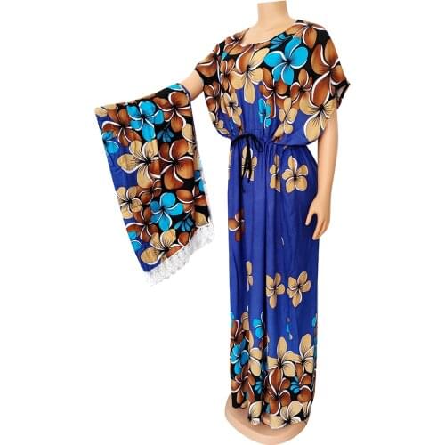 African Women Dresses Dashiki Long Maxi Dress Plus Size 2021 Floral Printed Fairy Summer Dress Ladies with Sashes