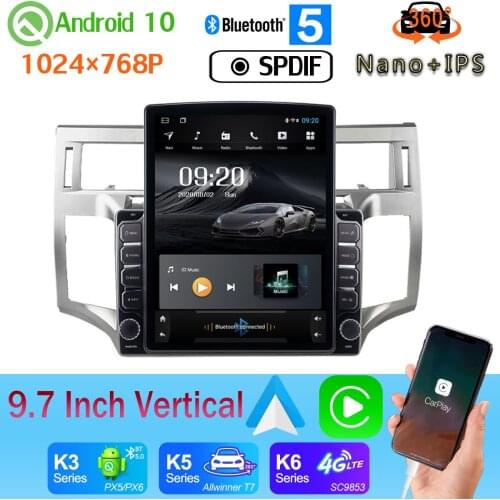 9.7" Vertical Style Car Media GPS CarPlay SPDIF Android 10 360 Camera Radio For Toyota Avalon 2006-2010 1 din PX6 4+64G 4G WiFi