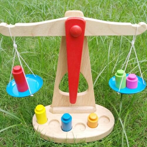 Weight balance scale toy Early Learning Kids Wooden Toys Educational Montessori Math Toy With 6 Weights For Kids baby
