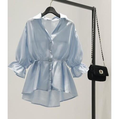 Blouse Women V-neck Skirt Summer Chiffon Loose Lotus Leaf Top Doll Shirt Blusas Mujer De Moda