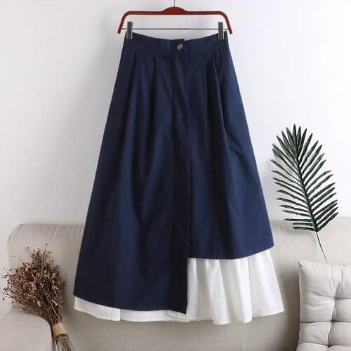 Style High Waist Patchwork Irregular Hem Women Skirt Chic Hit Color Slim Midi Skirts Female 2021Summer