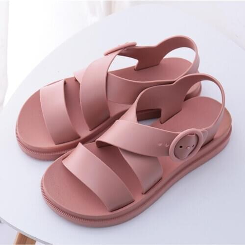 Koovan Womens Sandals 2020 New Flat Women Shoes Gladiator Buckle Soft Jelly Sandals Casual Womens Flat Platform Beach Shoes