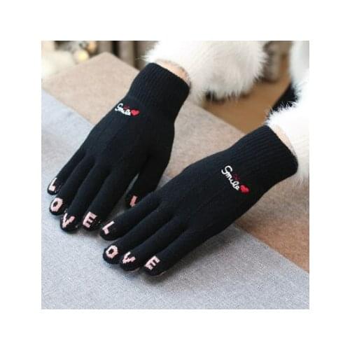 Gloves female winter and autumn cute half-finger wool plus velvet fingerless cycling warm knitted touch screen