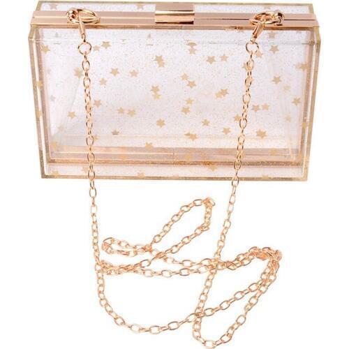 Women Acrylic Transparent Gold Star Evening Bags Purses Clutch Vintage Banquet Handbag (Transparent)