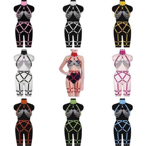 Harajuku Sexy Lingerie Set 2pc Leather Harness Belt Metal Chain Accessories Womens Belt Punk Goth Dance Rave Costume Garters