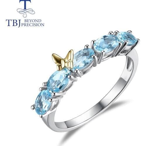 TBJ,14K 585 white gold rings 100% natural aquamarine oval 3*5mm fine jewelry fashion design for girls nice gift